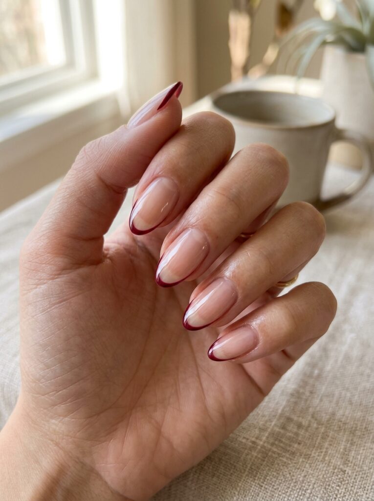 22 Burgundy Nail Ideas: How to Wear Fall's It Color burgundy outline nails minimal art