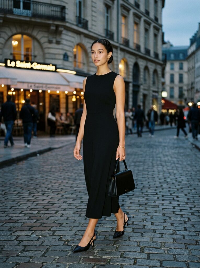 black midi dress slingback heel