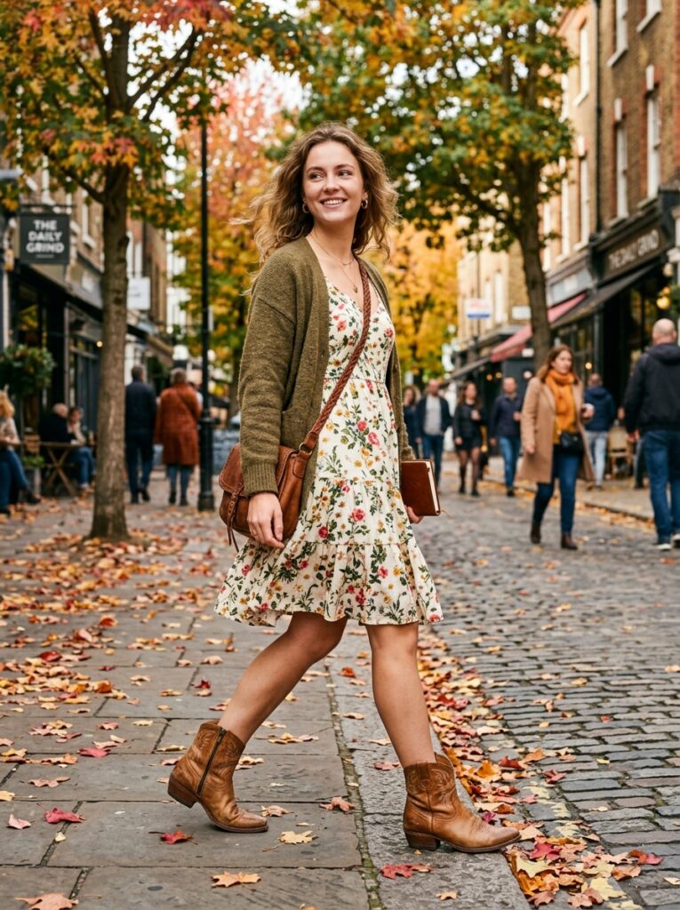 sundress with ankle boots fall transition outfit
