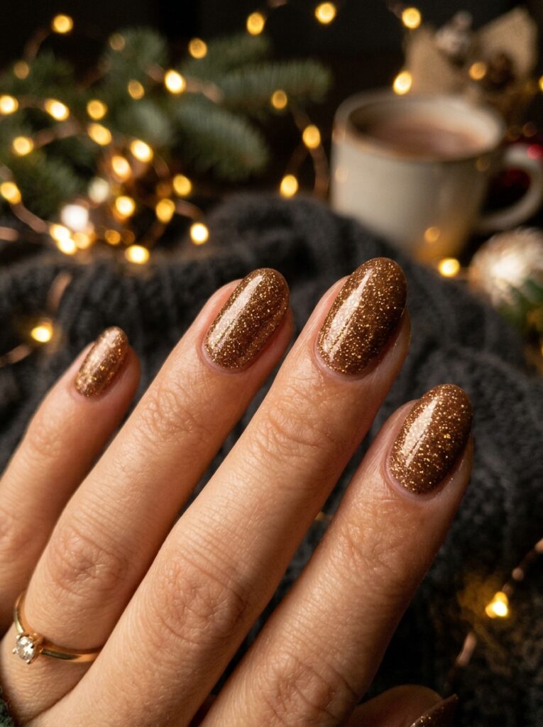 brown nails with gold shimmer 202607141104