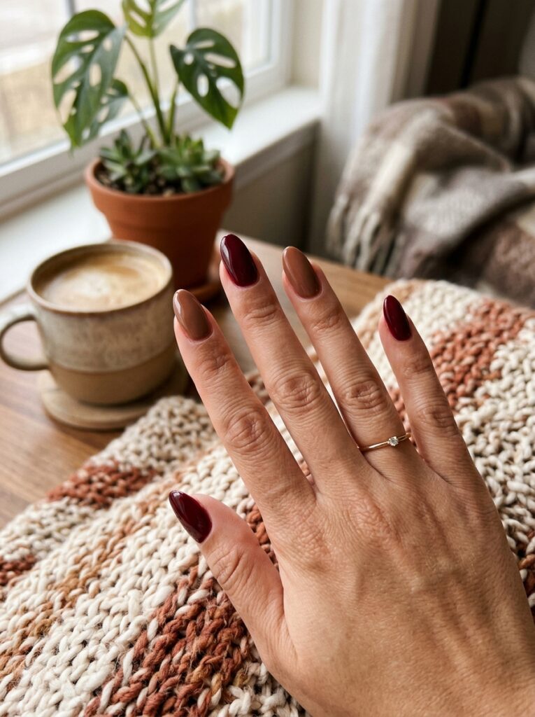 22 Burgundy Nail Ideas: How to Wear Fall's It Color burgundy and brown alternating nails