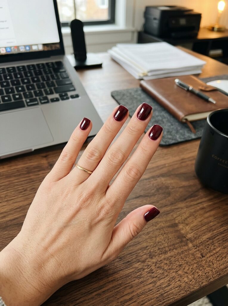22 Burgundy Nail Ideas: How to Wear Fall's It Color short square burgundy nails professional manicure