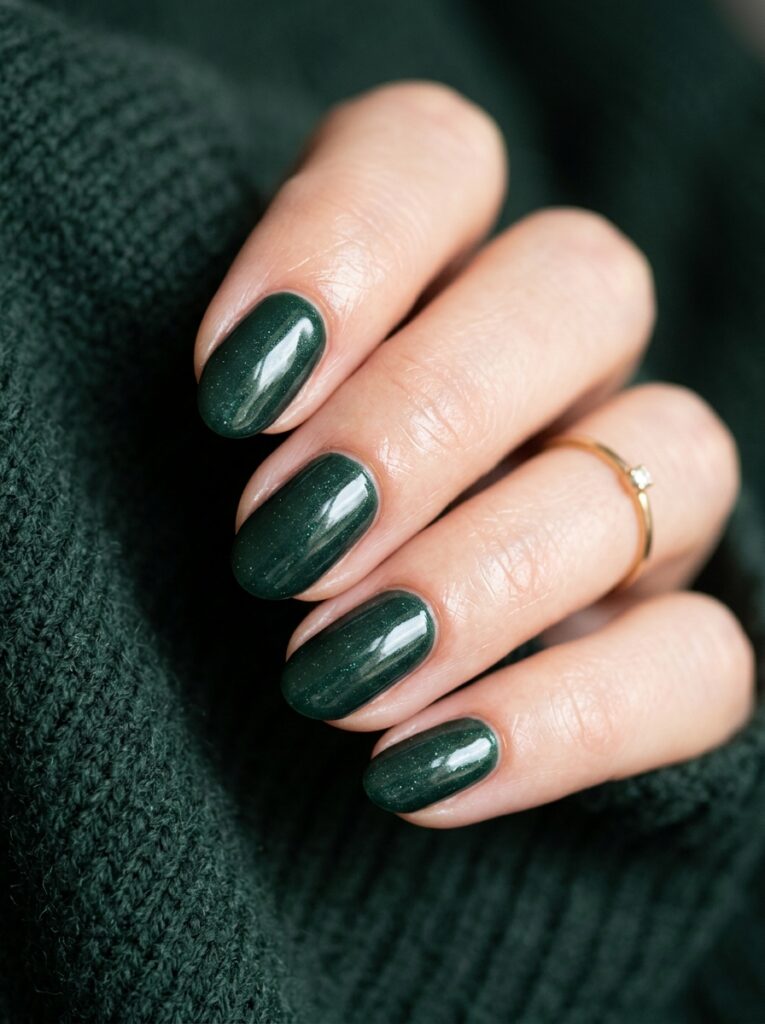 30 Cute Fall Nail Ideas for 2026 That Are Worth Copying closeup nails deep pine green