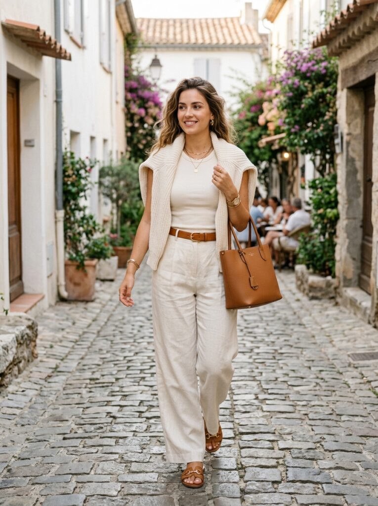 all cream monochrome transitional outfit