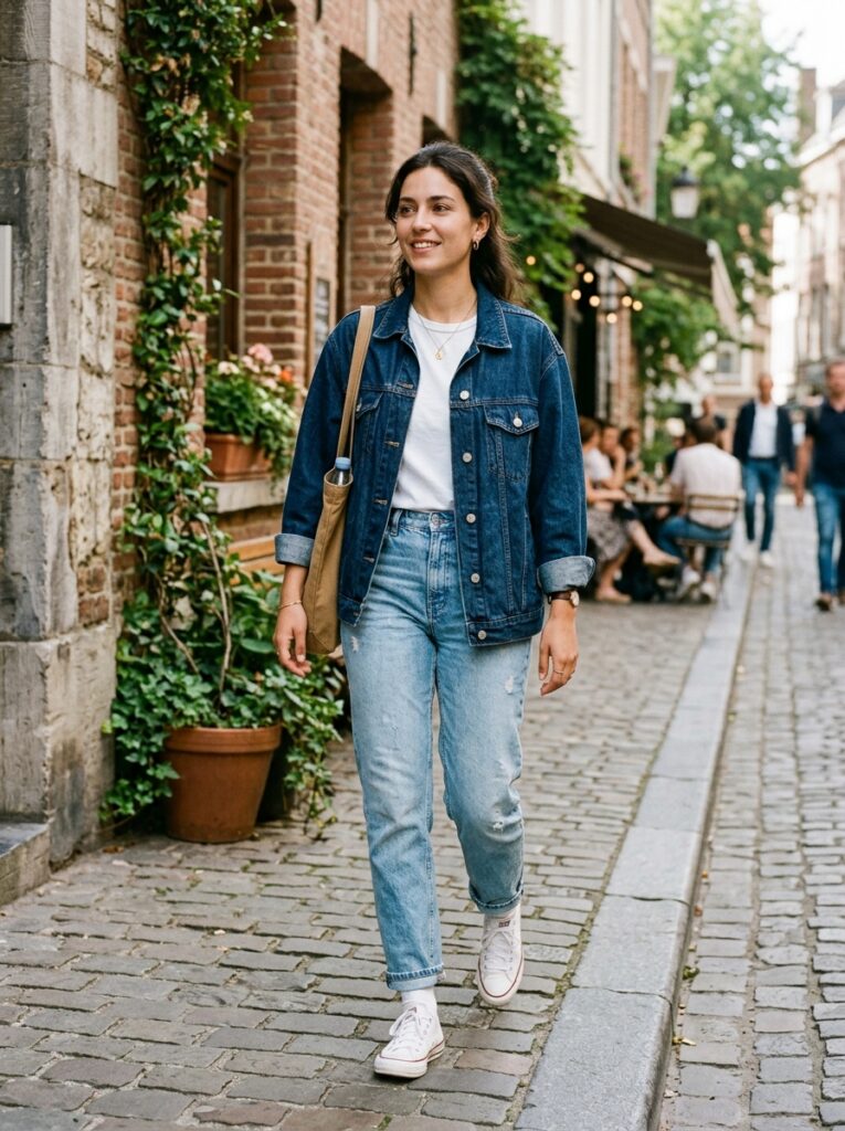 denim on denim mismatched wash outfit