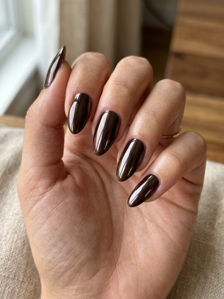 30 Cute Fall Nail Ideas for 2026 That Are Worth Copying espresso chrome nails dark brown