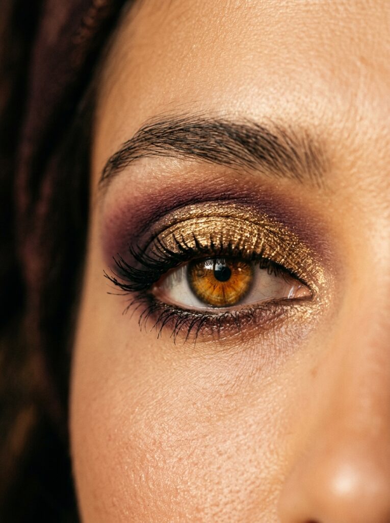 15 Fall Eyeshadow Combos That Make Your Eyes Pop aubergine and antique gold eyeshadow combo