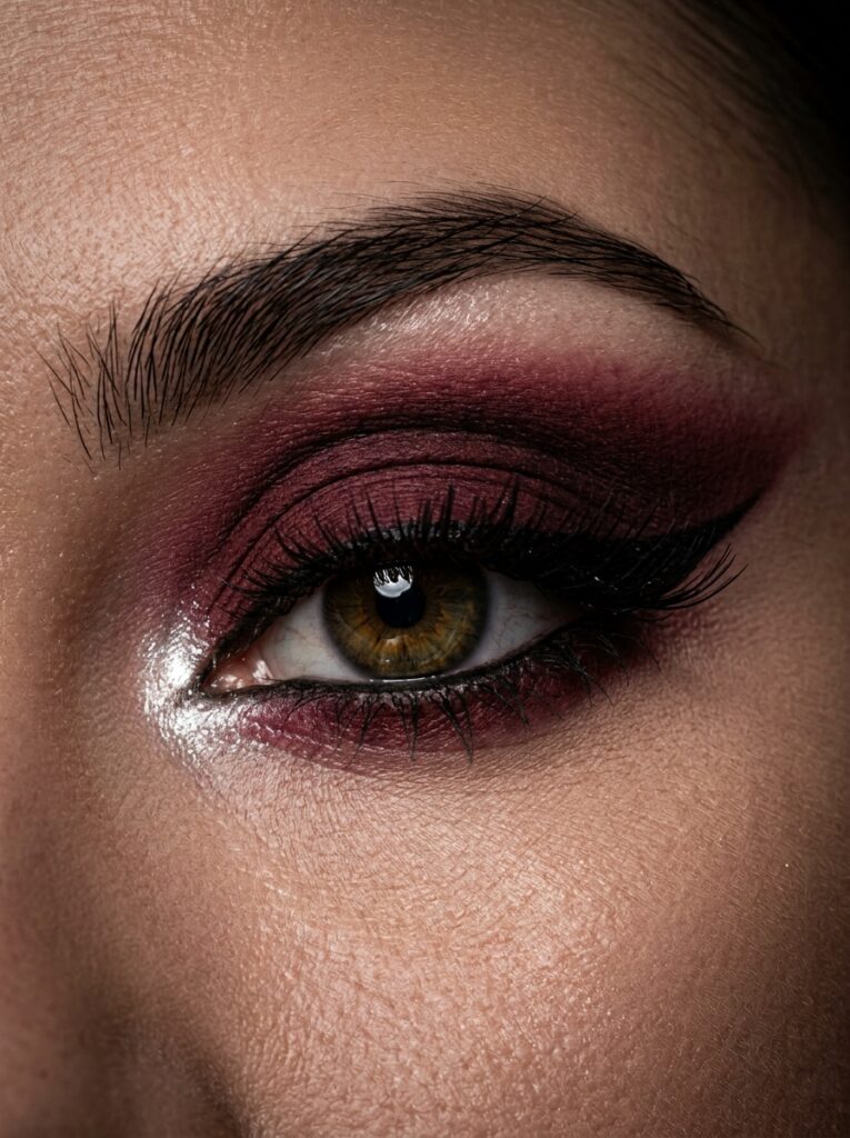 15 Fall Eyeshadow Combos That Make Your Eyes Pop black cherry and pearl eyeshadow look