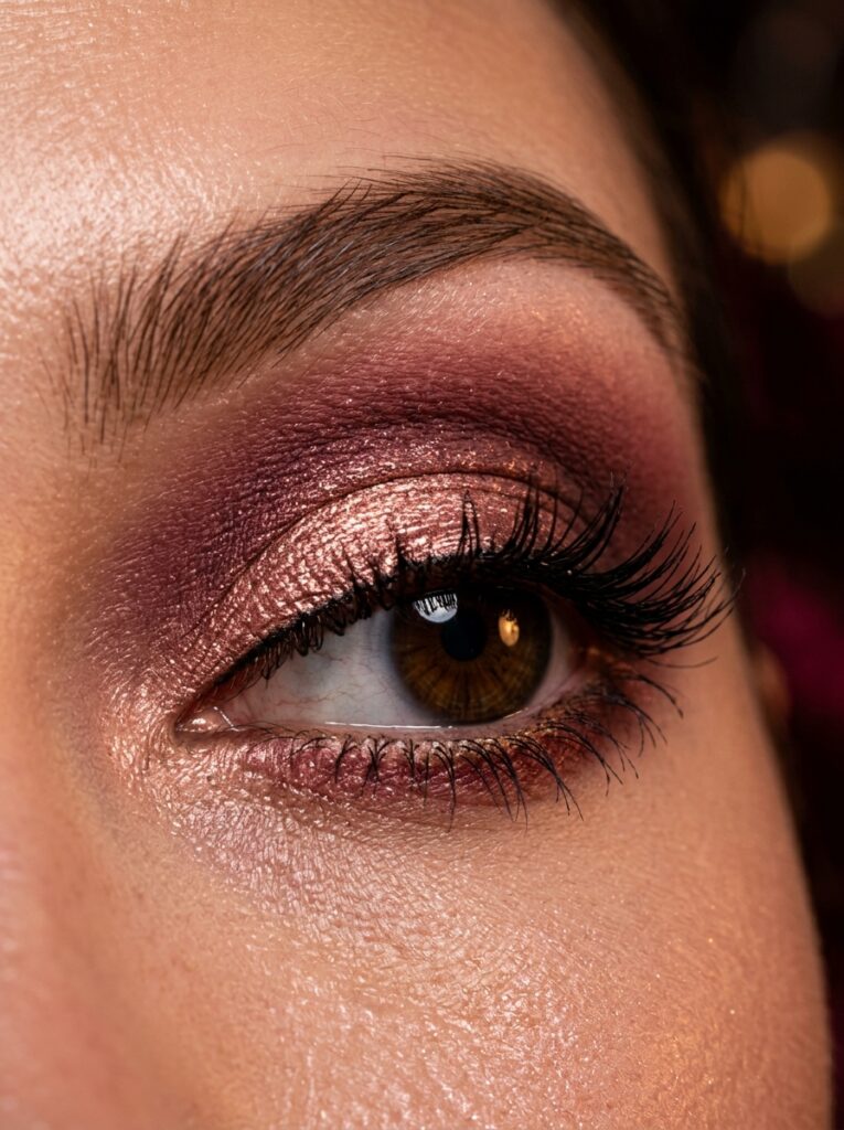 15 Fall Eyeshadow Combos That Make Your Eyes Pop burgundy and rose gold eyeshadow combo