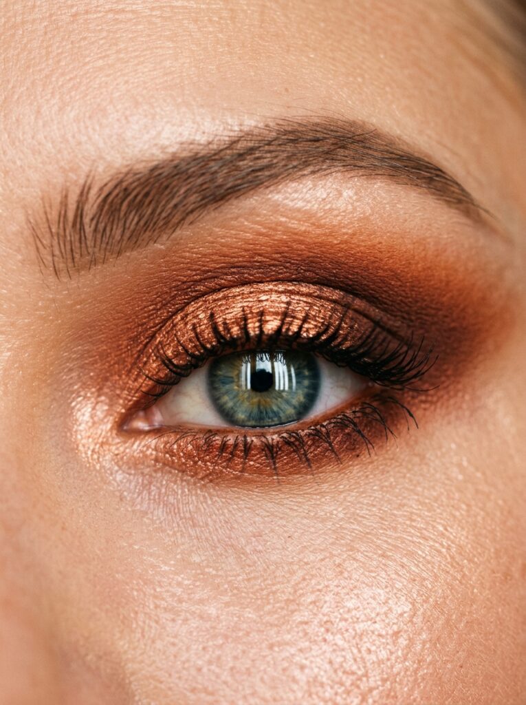 15 Fall Eyeshadow Combos That Make Your Eyes Pop cinnamon and copper metallic eyeshadow combo