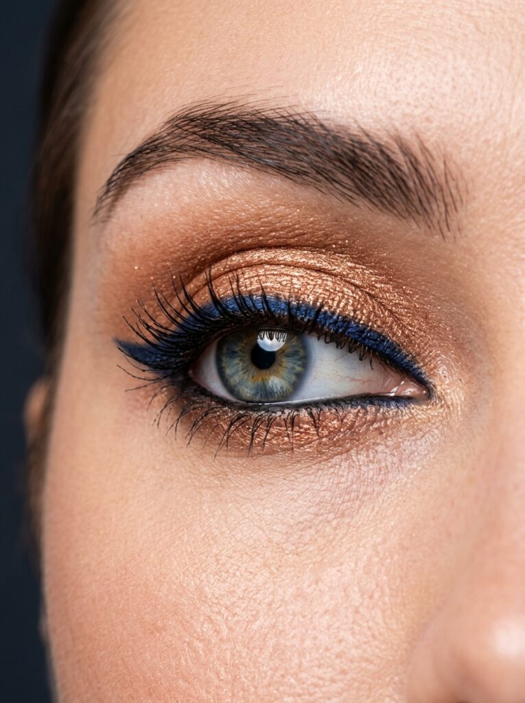15 Fall Eyeshadow Combos That Make Your Eyes Pop navy and bronze eyeshadow combo