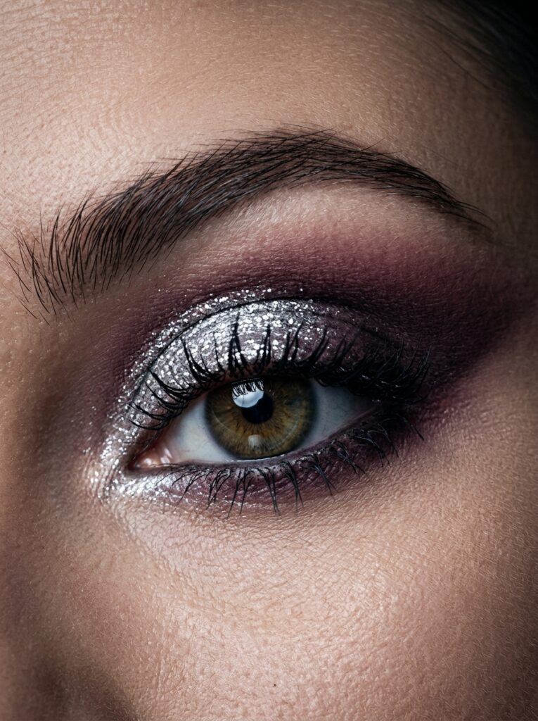 15 Fall Eyeshadow Combos That Make Your Eyes Pop plum and silver eyeshadow combo for fall