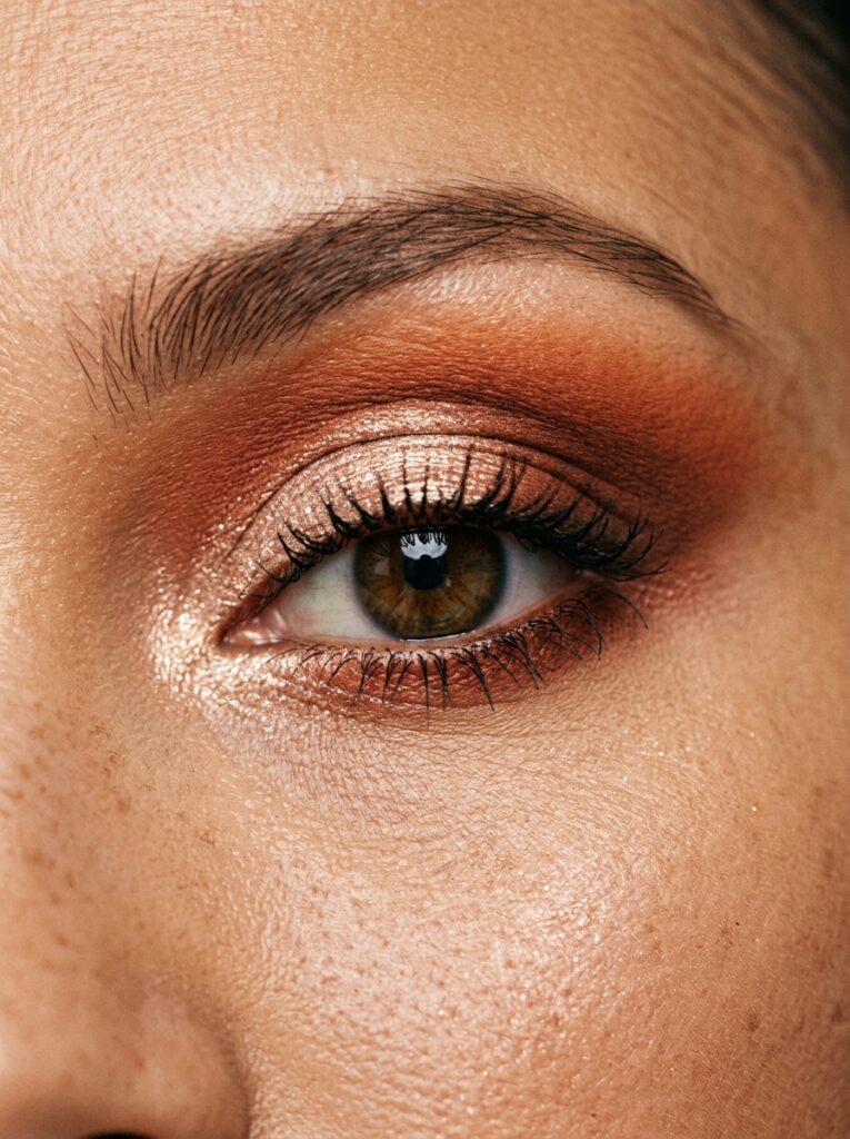 15 Fall Eyeshadow Combos That Make Your Eyes Pop rust and champagne eyeshadow look