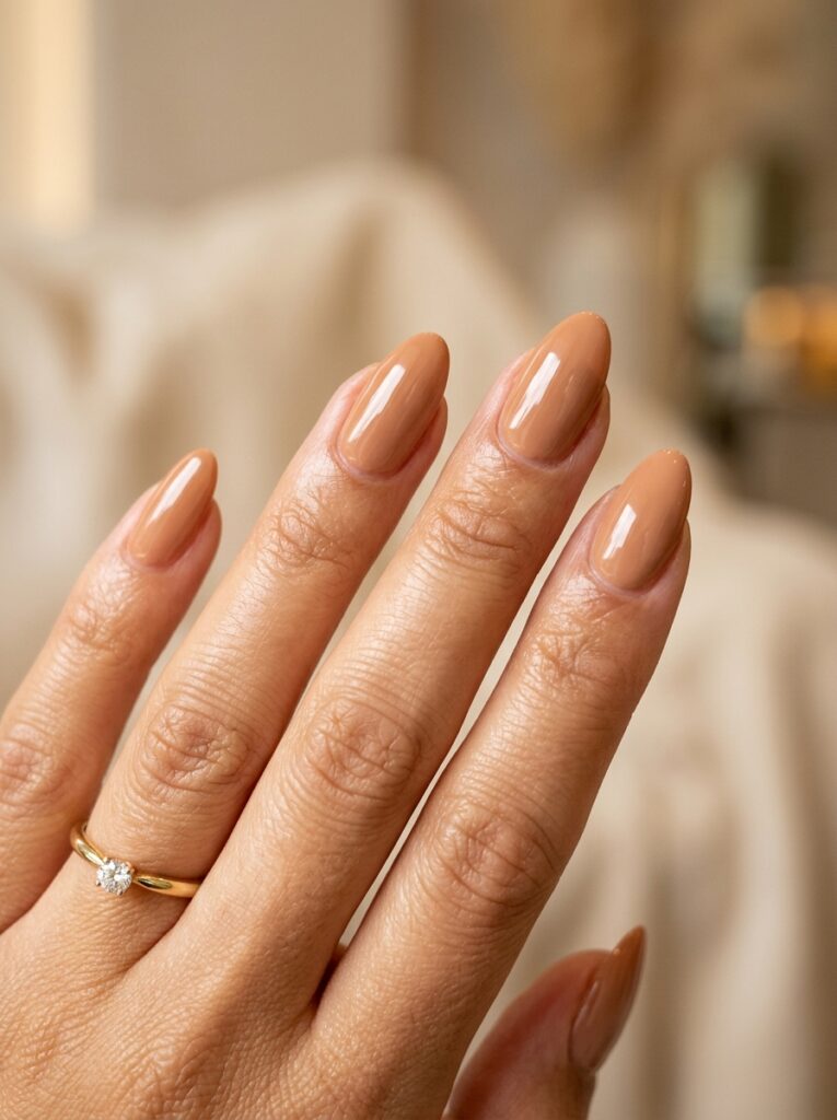 fingernails with caramel polish … 202607141056