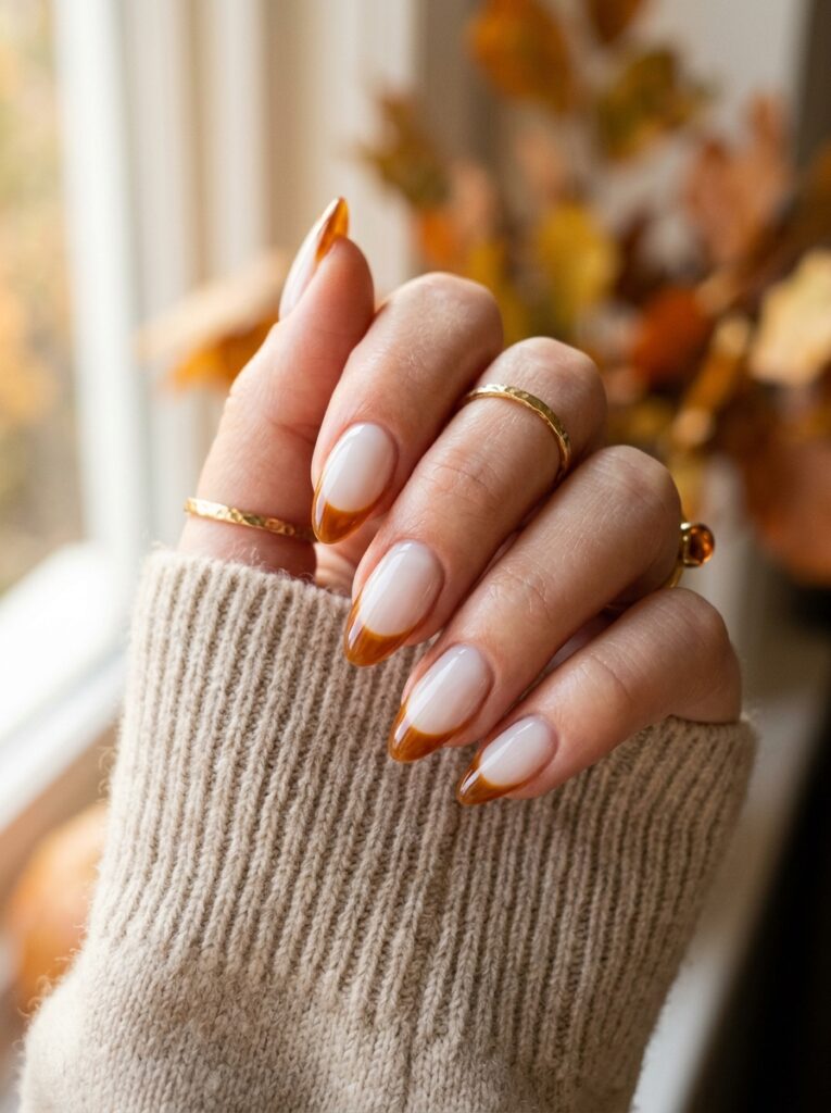 fingernails with honey amber tips 202607141101