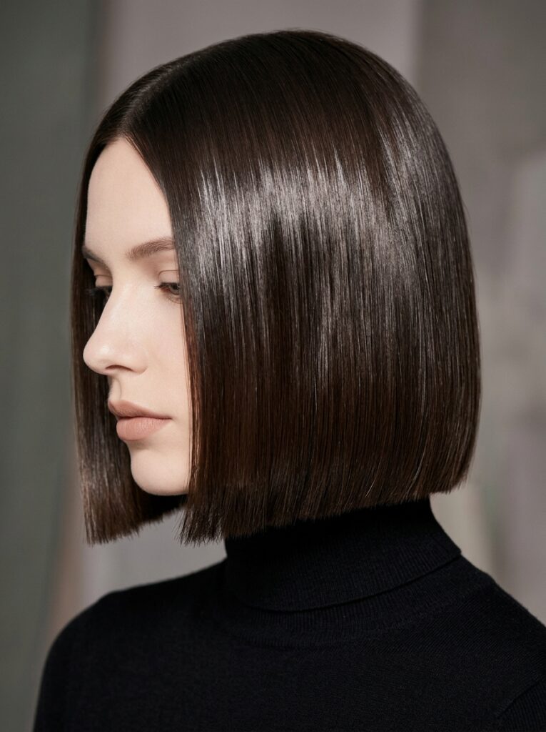 blunt bob haircut glossy jaw length