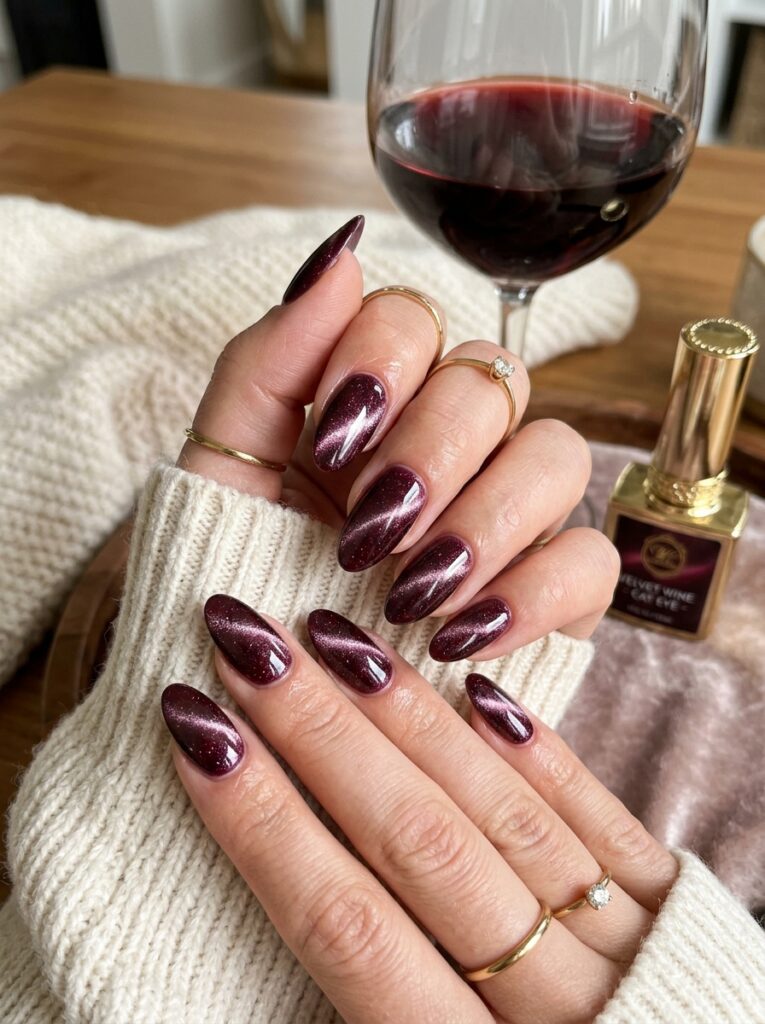 22 Burgundy Nail Ideas: How to Wear Fall's It Color magnetic cat eye wine nails 202607211157