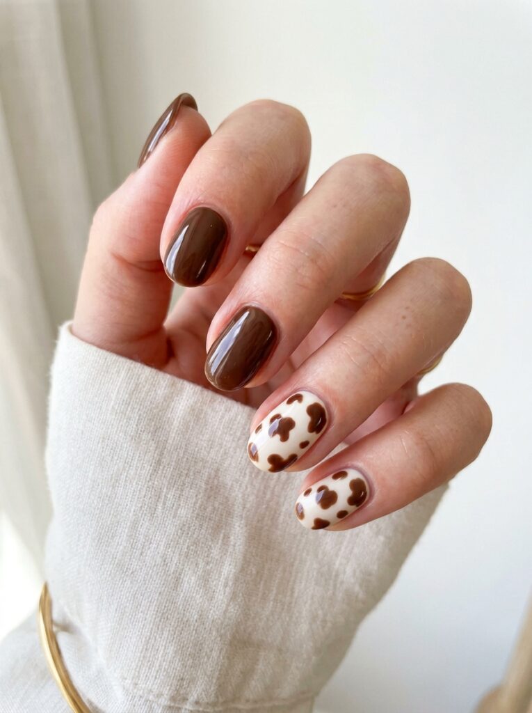 manicure with cow print nails 202607141103