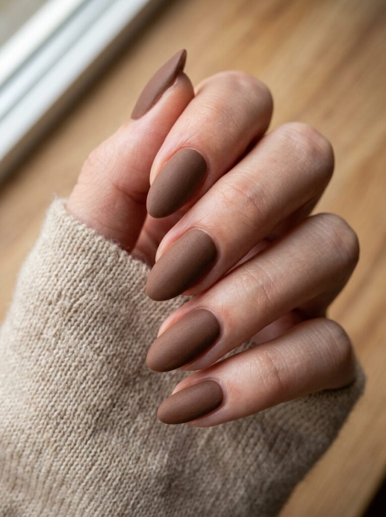 30 Cute Fall Nail Ideas for 2026 That Are Worth Copying matte mocha closeup nails