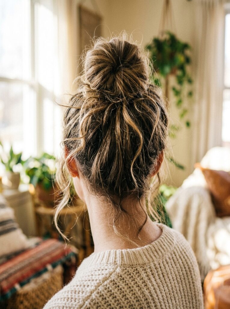 messy top knot undone texture 202607151023
