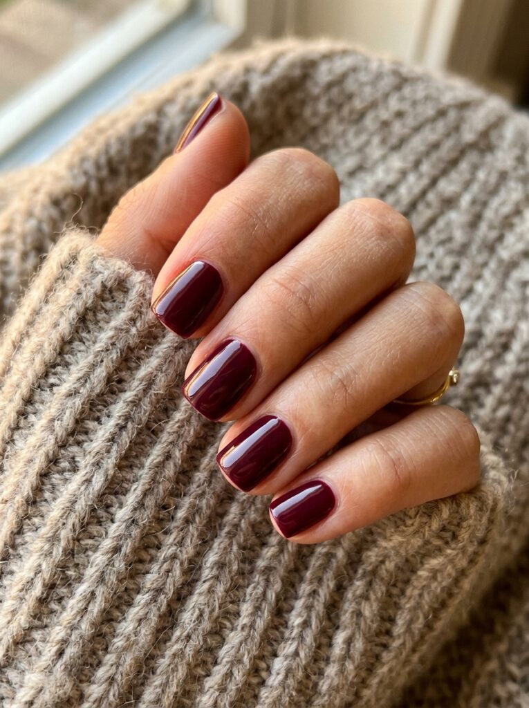 20 Short Square Nail Ideas That Prove Short Is the New Long deep burgundy short square nail manicure