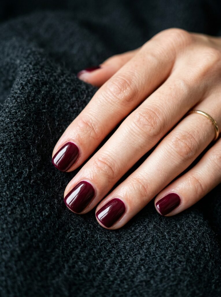 30 Cute Fall Nail Ideas for 2026 That Are Worth Copying nails in deep wine burgundy