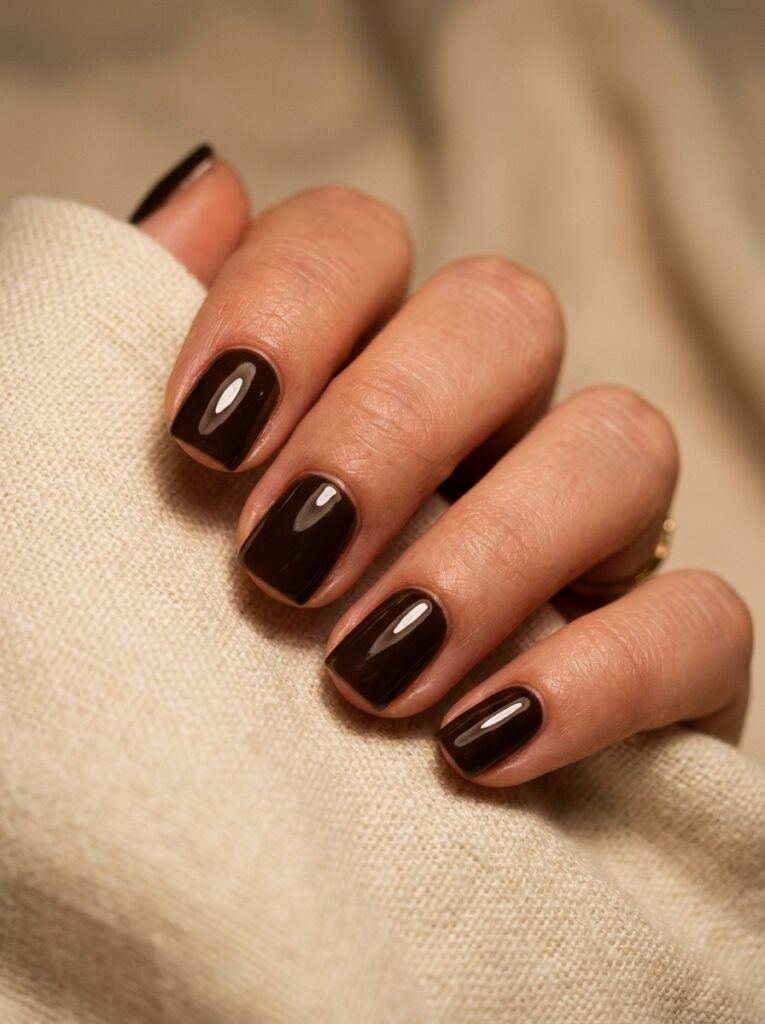20 Short Square Nail Ideas That Prove Short Is the New Long glossy espresso brown short square nails