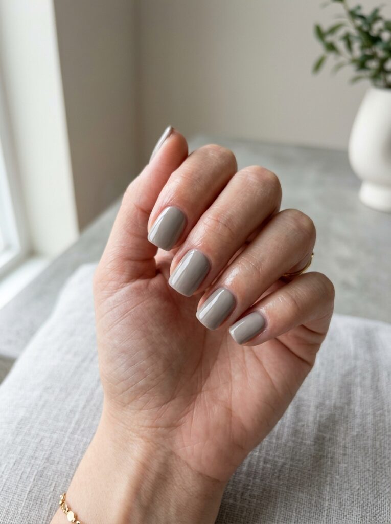 20 Short Square Nail Ideas That Prove Short Is the New Long greige mushroom short square nails