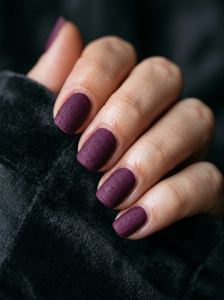 20 Stunning Plum Nail Ideas You'll Want to Save This Fall matte plum nails velvet finish