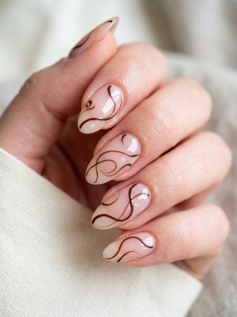 nails with chocolate brown swirl 202607141106