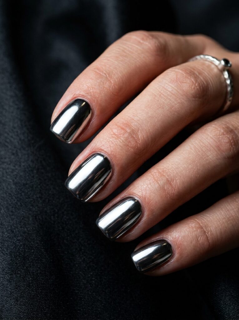 20 Short Square Nail Ideas That Prove Short Is the New Long chrome mirror finish short square nails