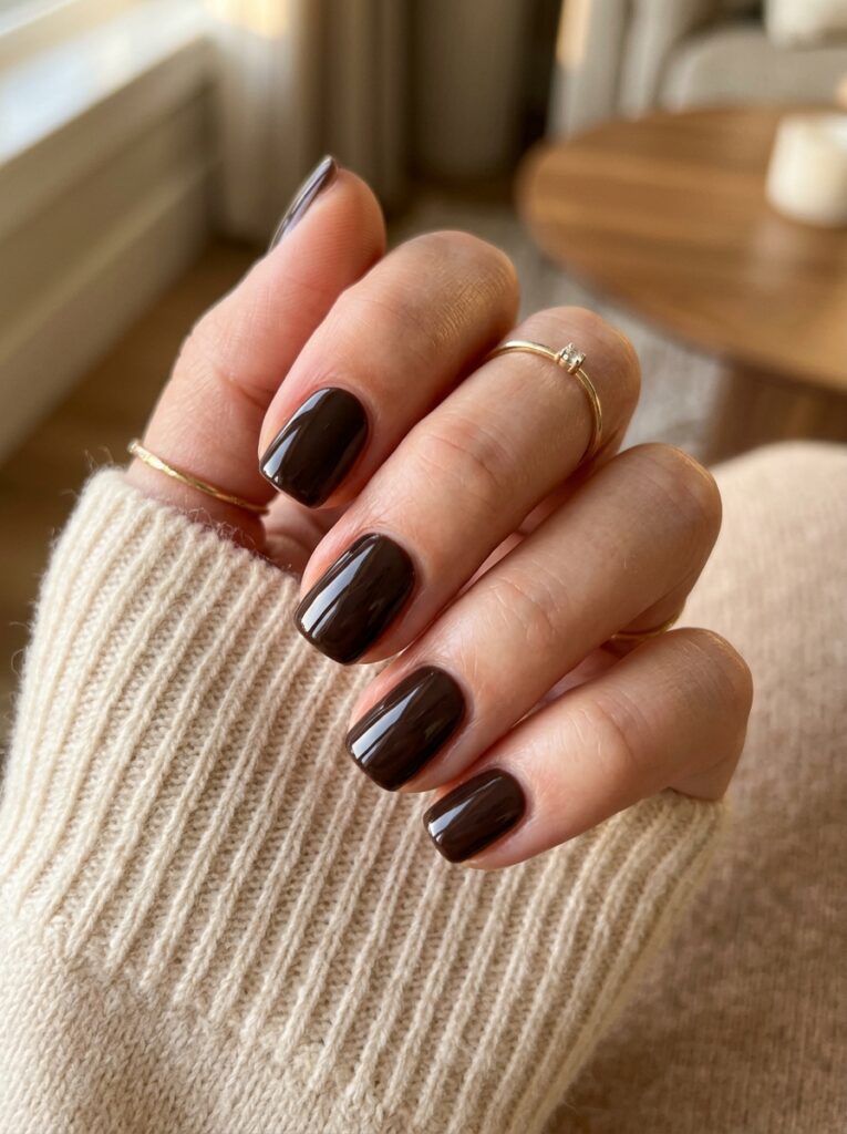 30 Cute Fall Nail Ideas for 2026 That Are Worth Copying nails with espresso brown polish