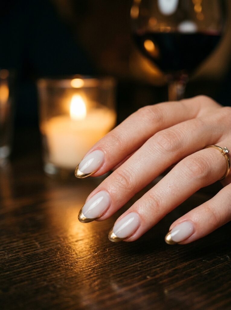 30 Cute Fall Nail Ideas for 2026 That Are Worth Copying nails with gold chrome tips
