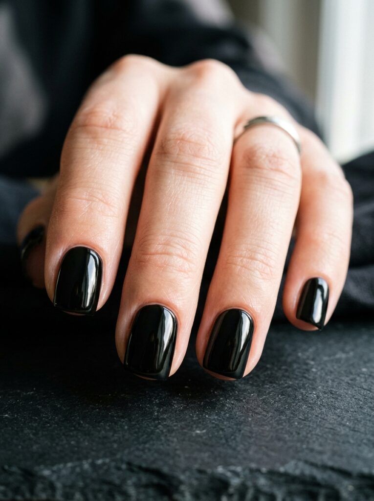 20 Short Square Nail Ideas That Prove Short Is the New Long black short square nails glossy finish