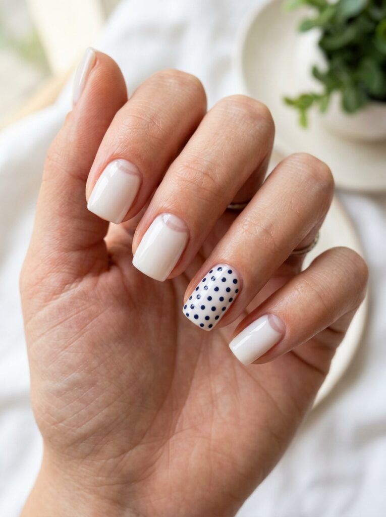 20 Short Square Nail Ideas That Prove Short Is the New Long minimal dot nail art on short square nails