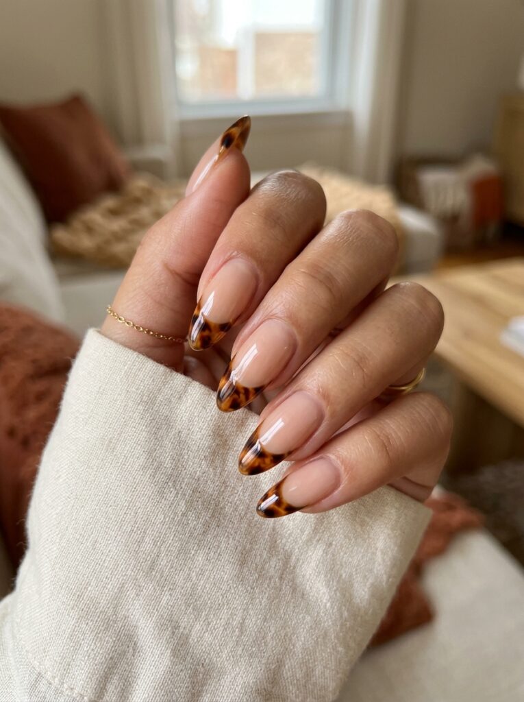 30 Cute Fall Nail Ideas for 2026 That Are Worth Copying tortoise french nails pattern