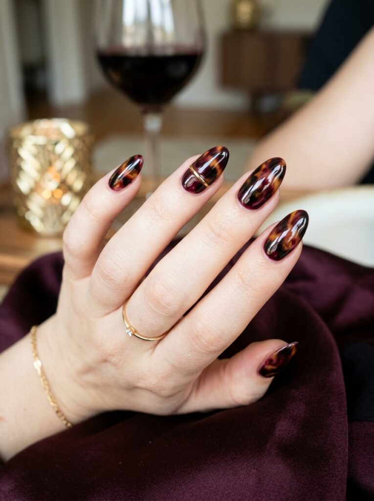 22 Burgundy Nail Ideas: How to Wear Fall's It Color burgundy tortoiseshell pattern nails