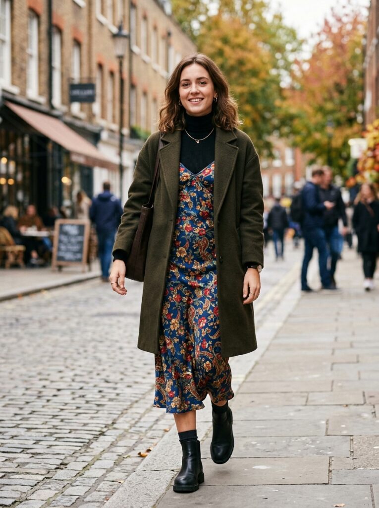 black turtleneck under slip dress layered look