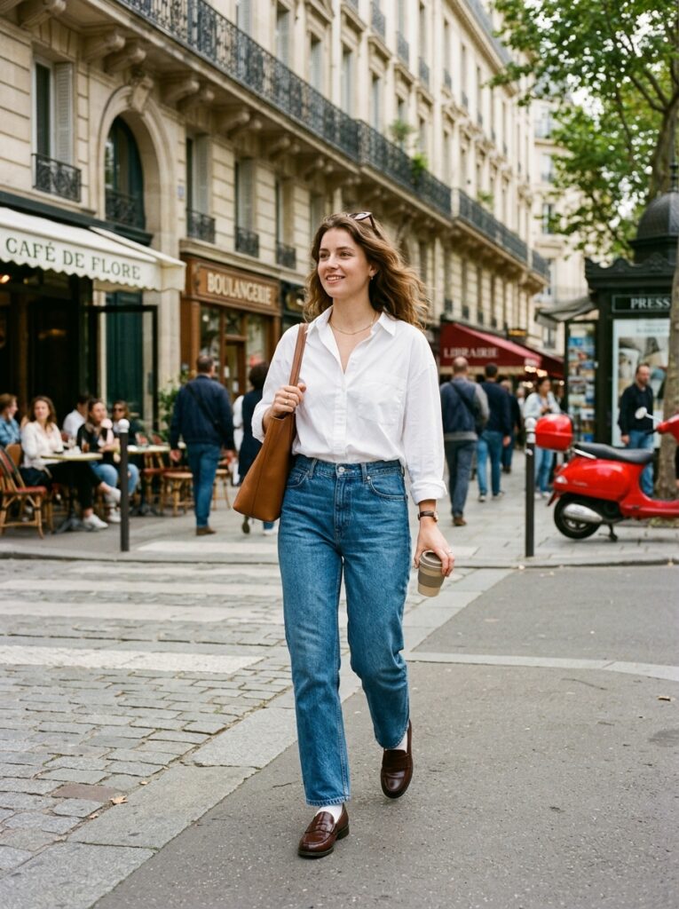 woman in jeans and button down 