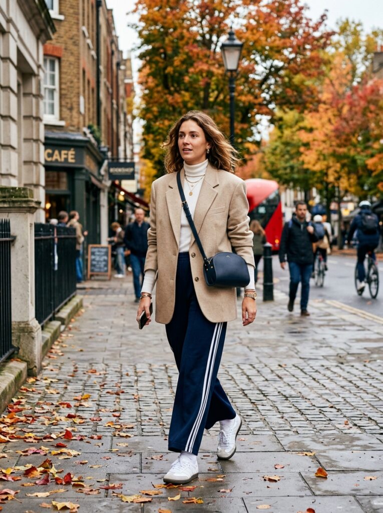 woman in track pants blazer 202607140001