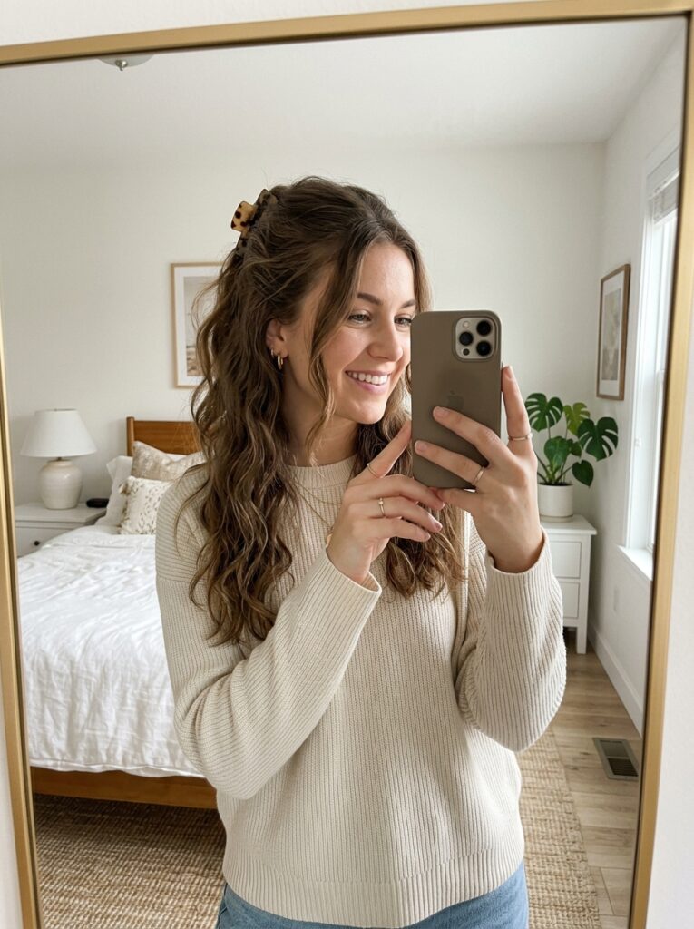 17 Claw Clip Hairstyles That Look Effortlessly Chic effortless half up claw clip hairstyle with waves