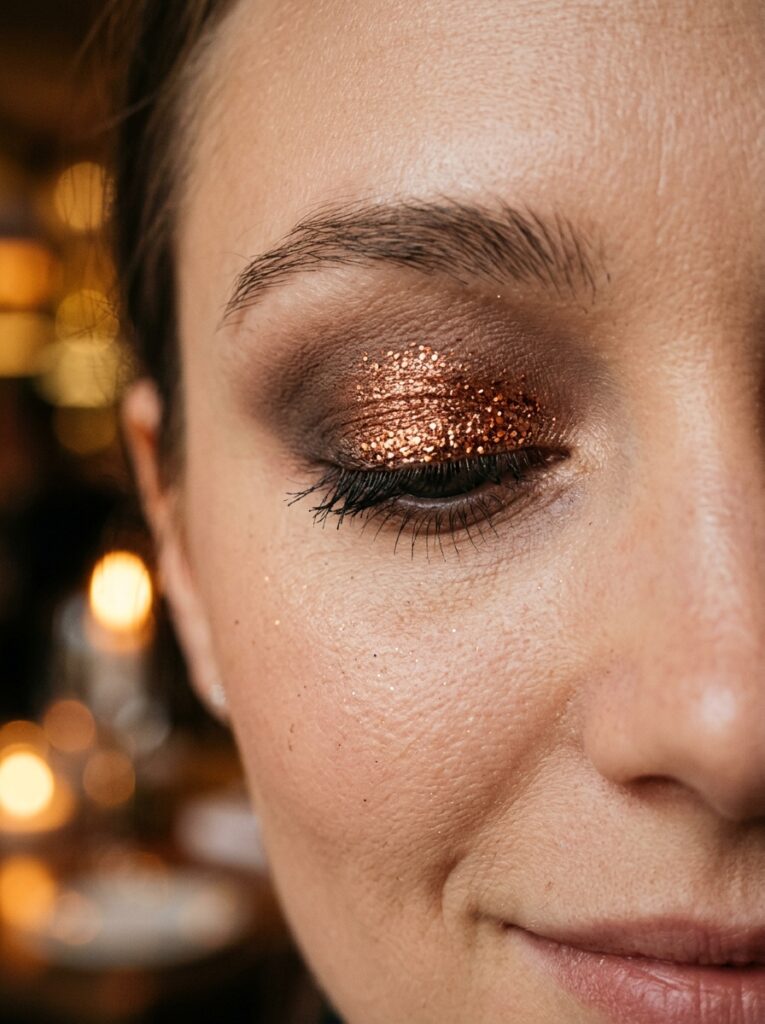 taupe halo eyeshadow with copper glitter