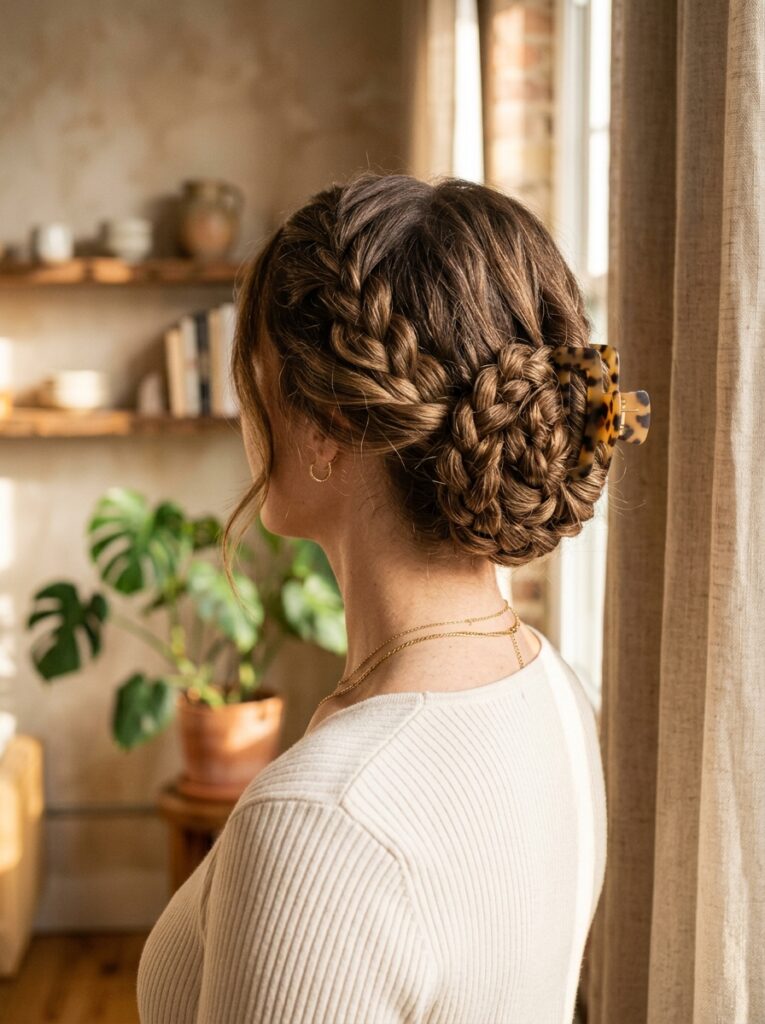 17 Claw Clip Hairstyles That Look Effortlessly Chic braided claw clip combo hairstyle