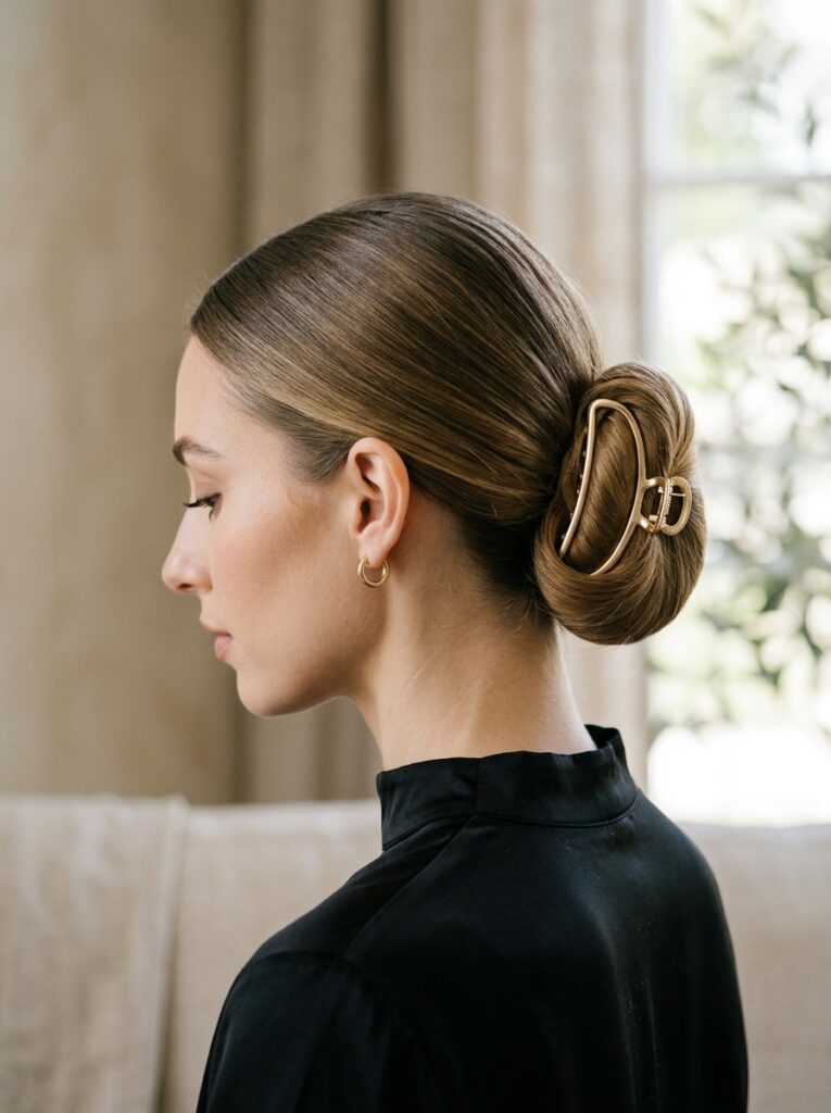 17 Claw Clip Hairstyles That Look Effortlessly Chic chignon illusion claw clip updo