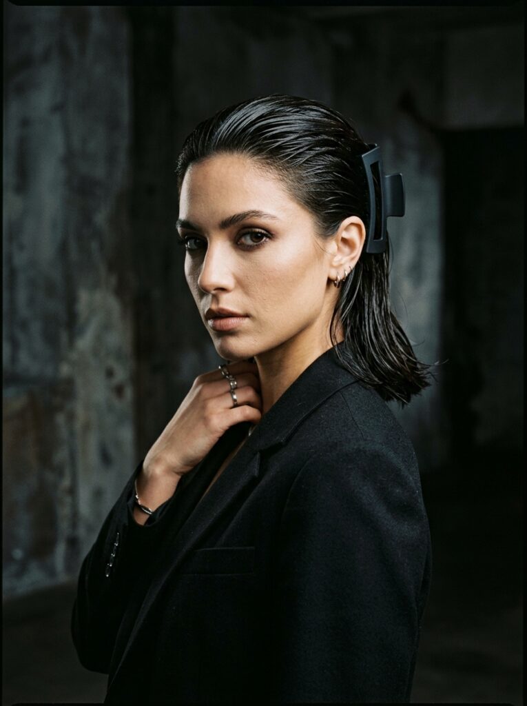 17 Claw Clip Hairstyles That Look Effortlessly Chic sleek wet look claw clip hairstyle