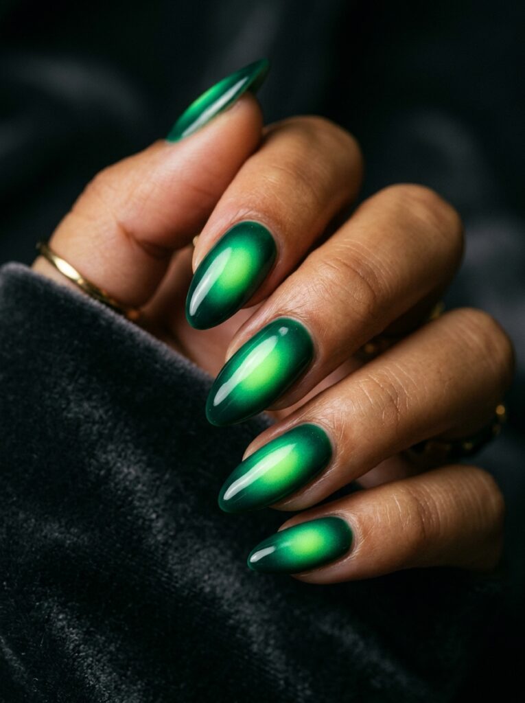 airbrushed emerald aura nails