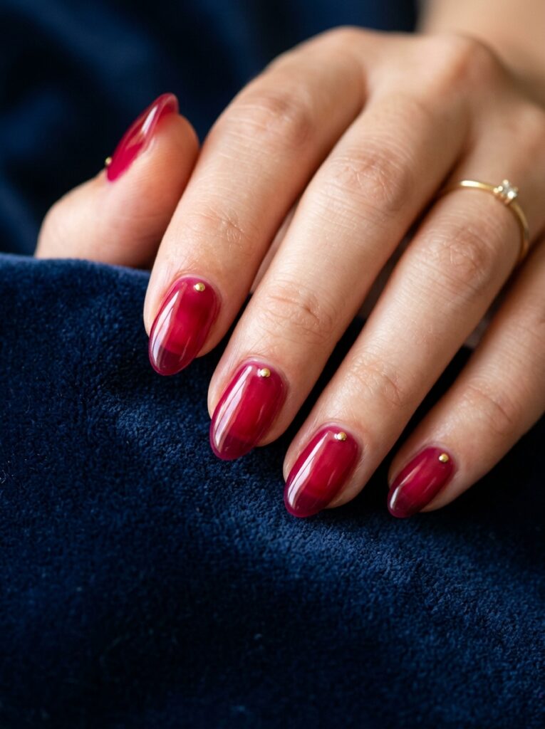 rhodolite raspberry jelly nails with gold studs