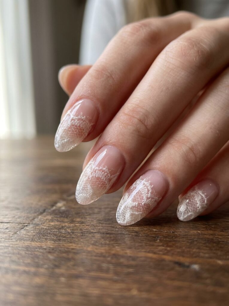 real lace encapsulated under gel nails
