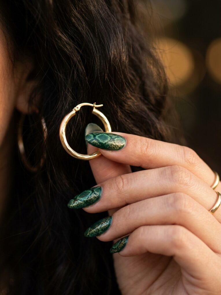 emerald nails with chocolate brown tips