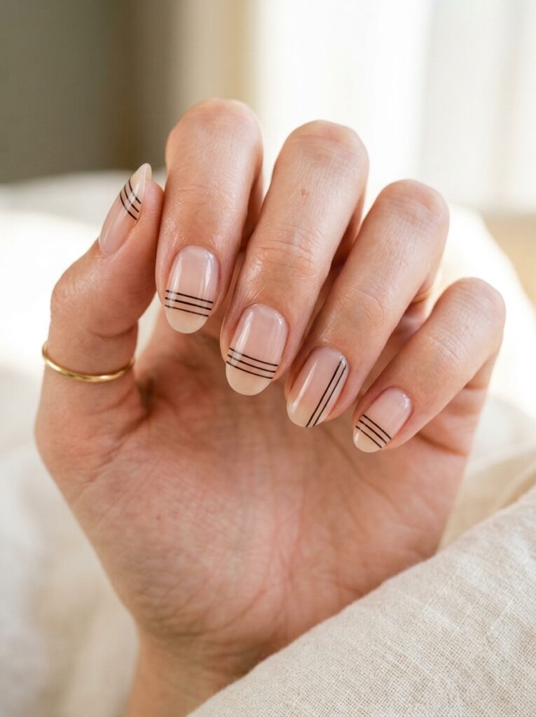 skeleton stripes on bare nails